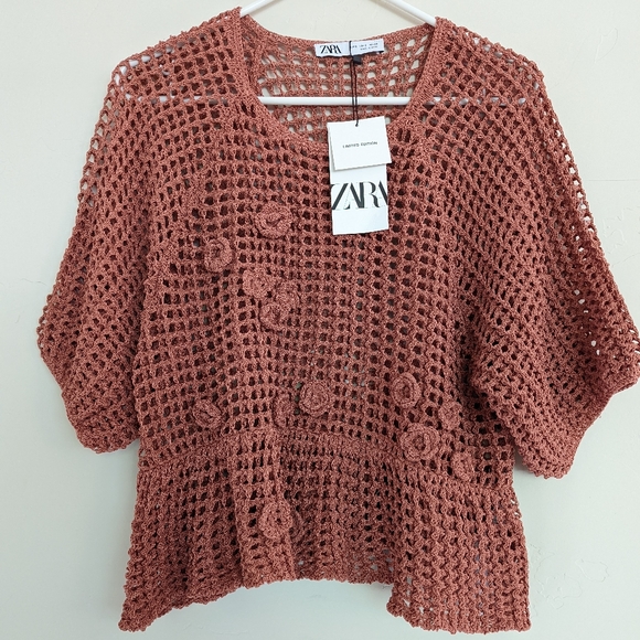 Zara Tops Zara Crochet Knit Top Pink Limited Edition S Poshmark